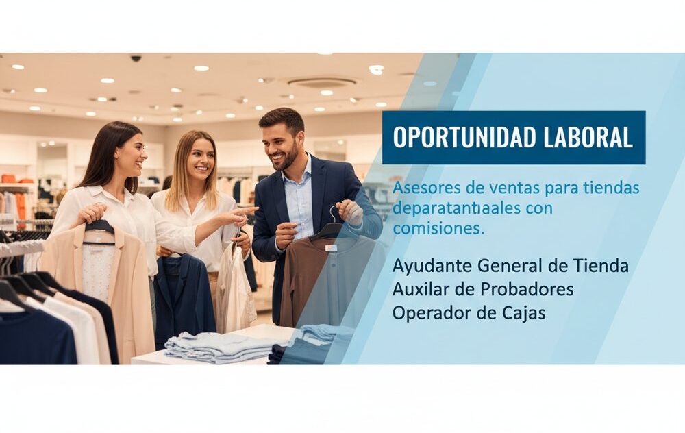Asesores de ventas para tiendas departamentales con comisiones